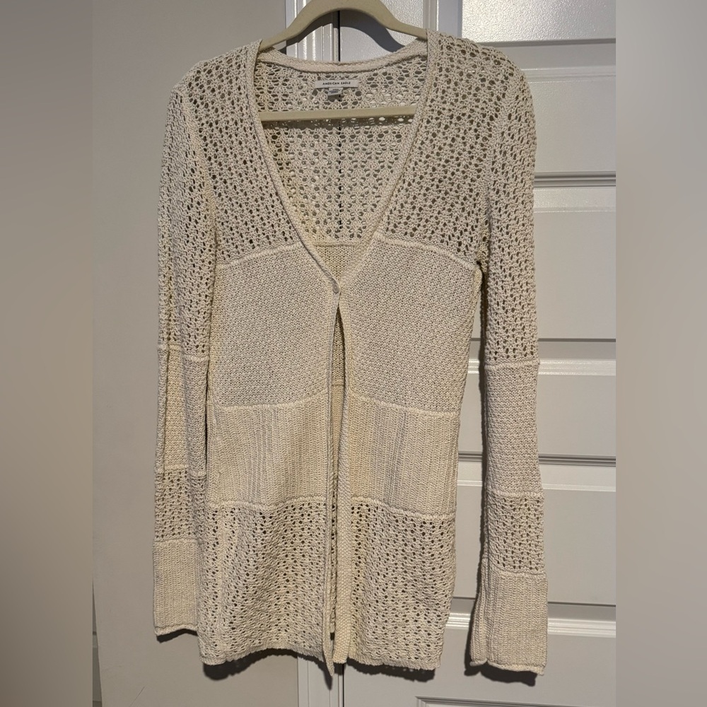 American Eagle Outfitters Cream Open-Front Cardigan